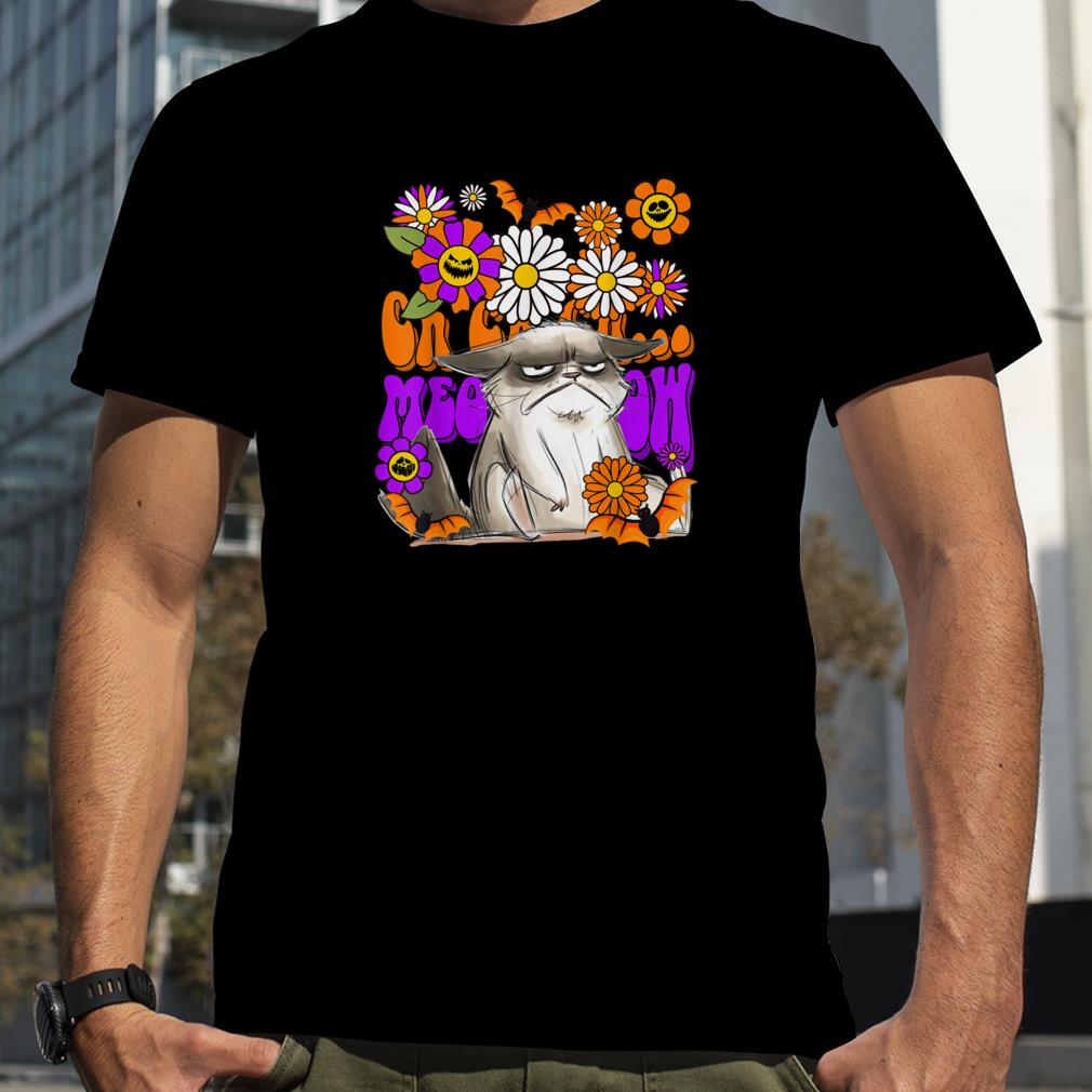 Ch Ch Ch Meow Meow Meow Retro Groovy Halloween Cat Floral T Shirt