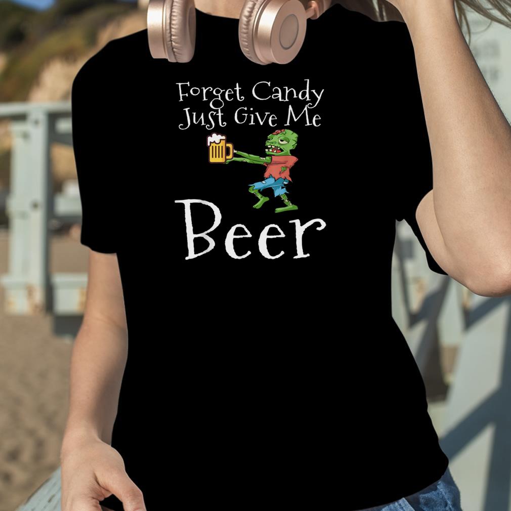 Long Sleeve Adult T-Shirt Forget Candy Give Me Beer Skeleton Halloween Funny DT 