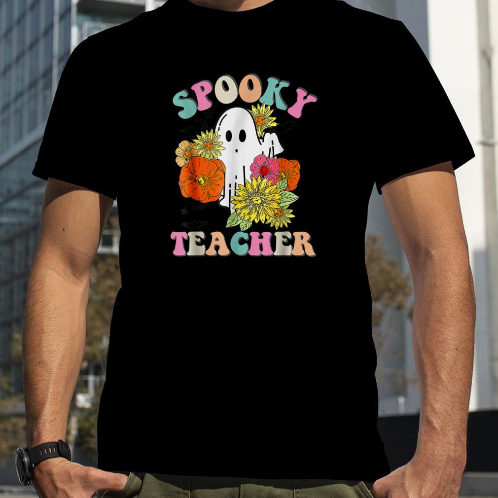 Retro Groovy Spooky Teacher Fall Floral Ghost Halloween T Shirt