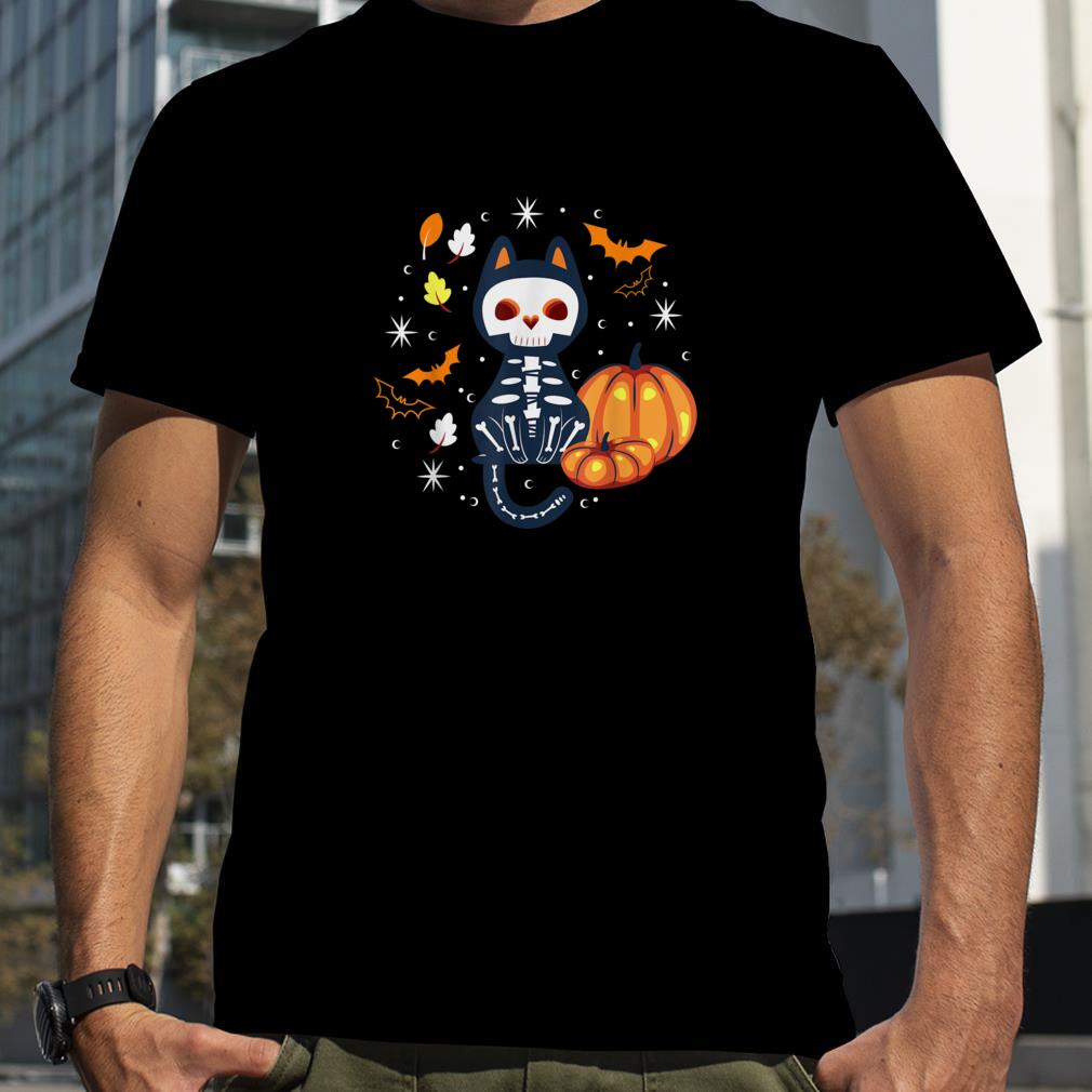 Scary Vampire Bat Skeleton Cat Pumpkin Halloween T Shirt