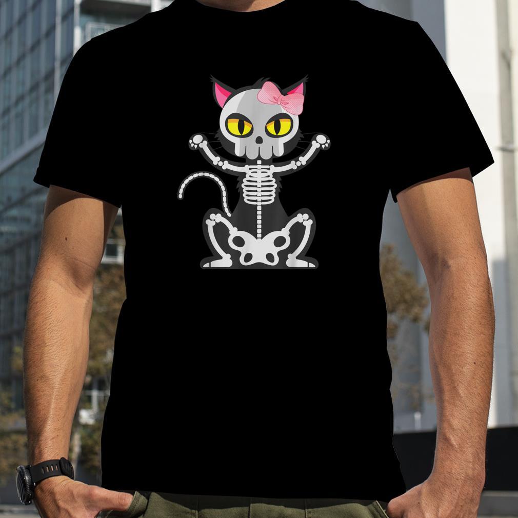 Spooky Skeleton Cat Halloween Costume T Shirt