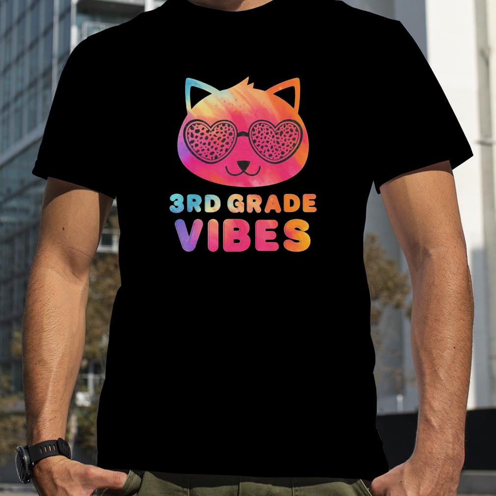Third 3rd Grade Vibes Colorful Cat Kitty Girl Leopard Eyes Shirt