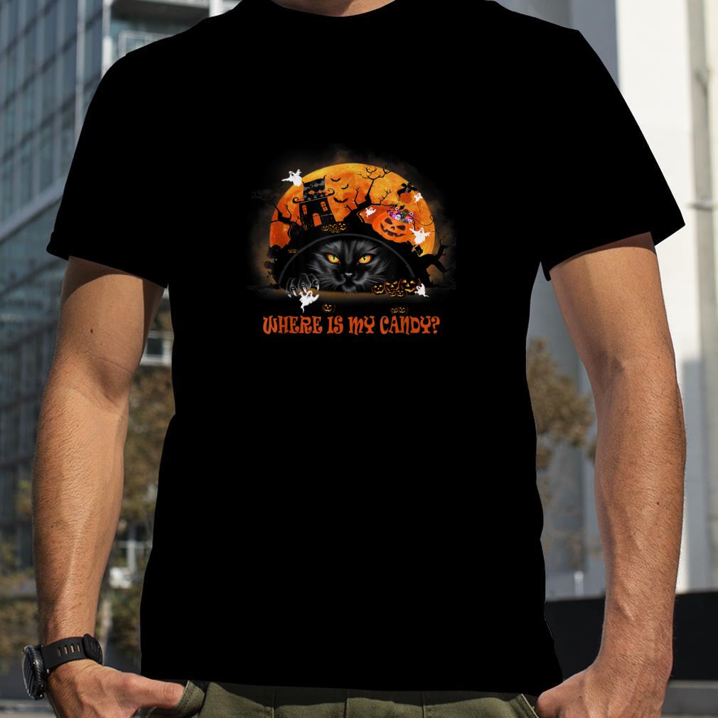 Witch Black Cat Moon Where Is My Candy Halloween T Shirt