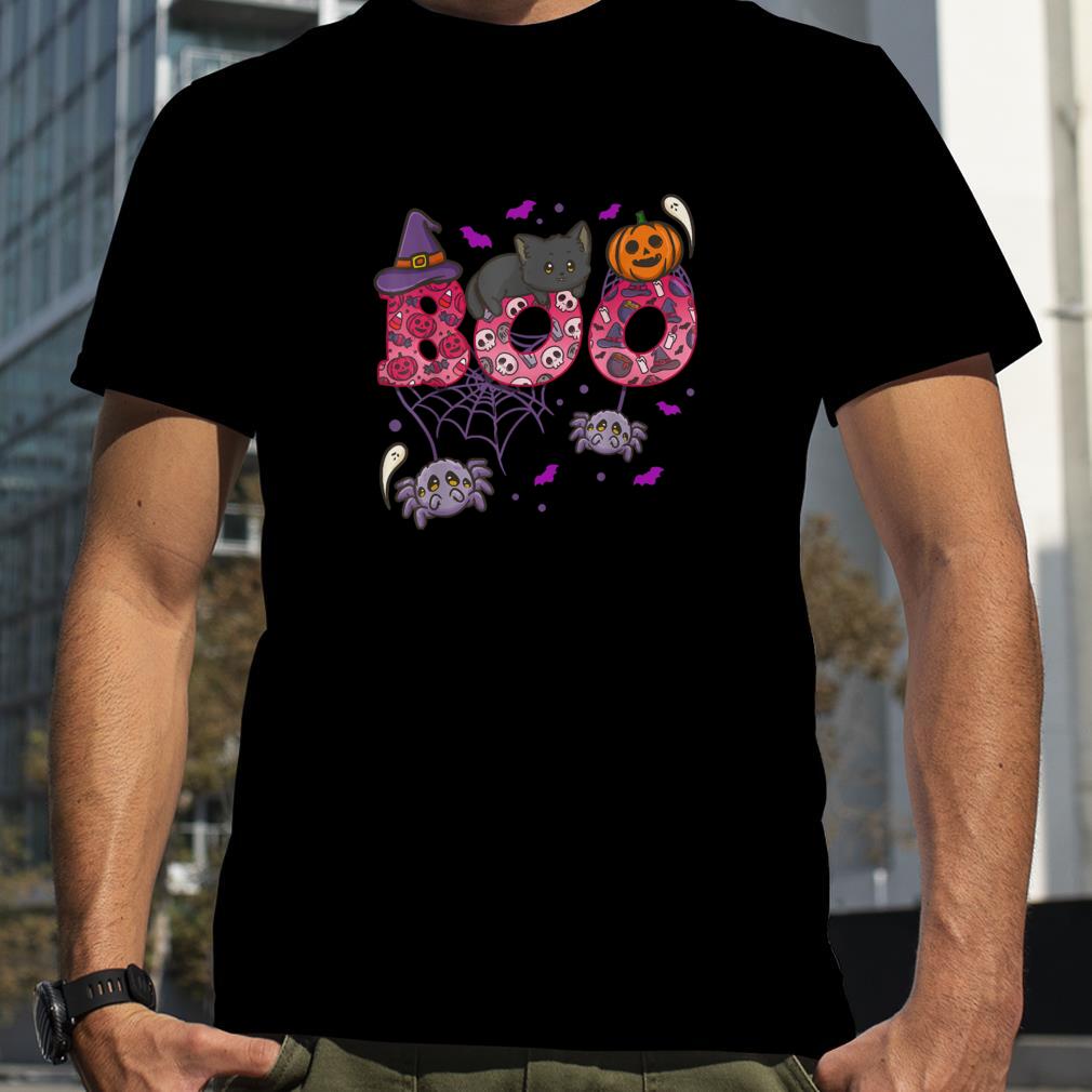 Boo With Spiders And Witch Hat Black Cat Halloween Gifts T Shirt