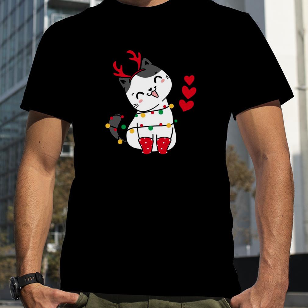Chibi Cat Wearing Reindeer Antlers Merry Catmas shirt