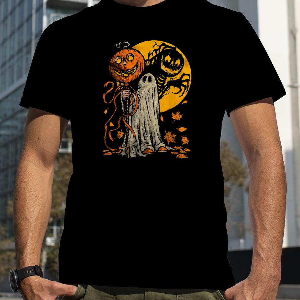 Cute Halloween Pumpkin Ghost Autumn Leaves Graphic Art T Shirt