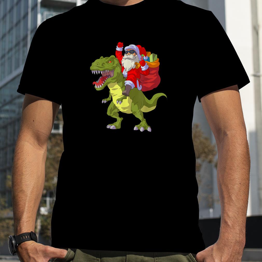 Dinosaur Lover Funny Santa Riding Dinosaur Christmas T Shirt