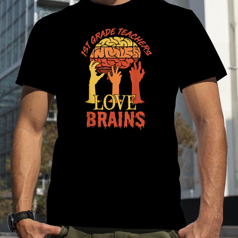 Funny 1st Grade Teachers Love Brains Spooky Halloween Vibes T Shirt