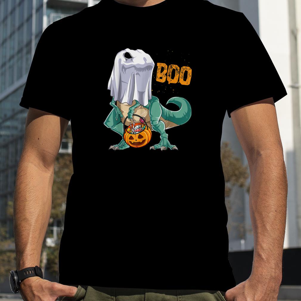 Ghost Dinosaur T rex Funny Boo Halloween Boys Men Pumpkin T Shirt