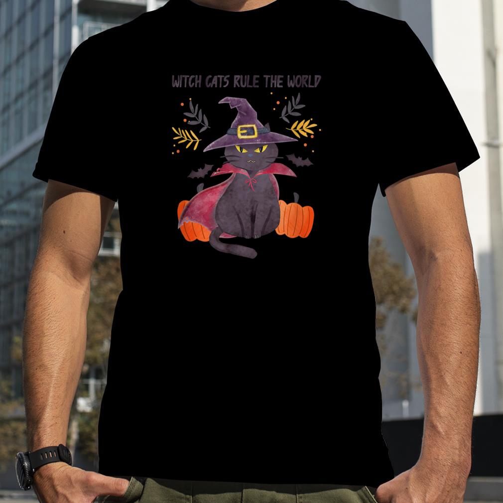 Halloween Witch Cats Rule The World T Shirt