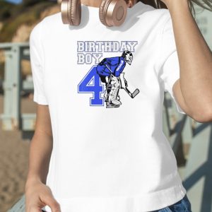 Kids 4 years old ice hockey goalie themed birthday 4th boy shirt