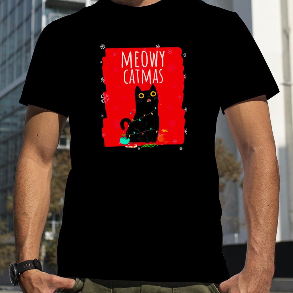 Meowy Catmas Christmas Christ Lights Funny Festive Cat shirt
