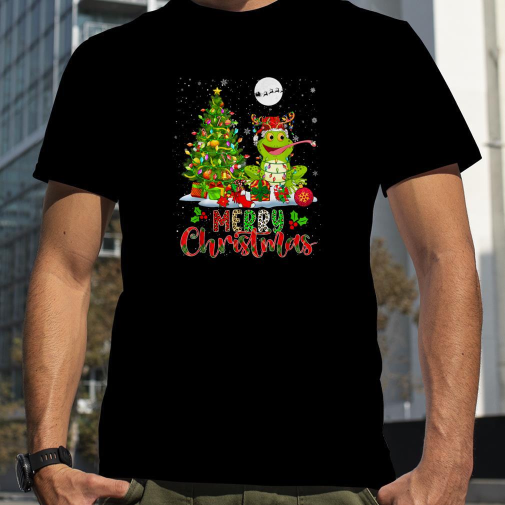 Merry Christmas Santa Reindeer Frog Xmas Tree Lights Family T Shirt