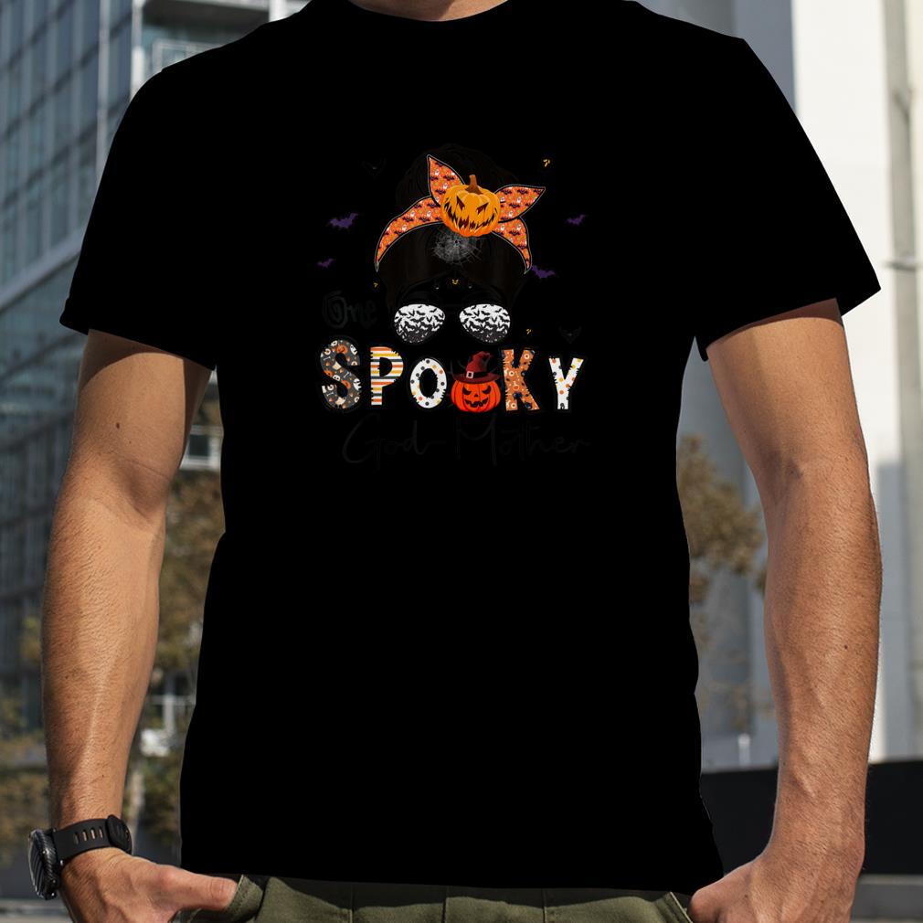 One Spooky God Mother Messy Bun Grandma Pumpkin Halloween T Shirt