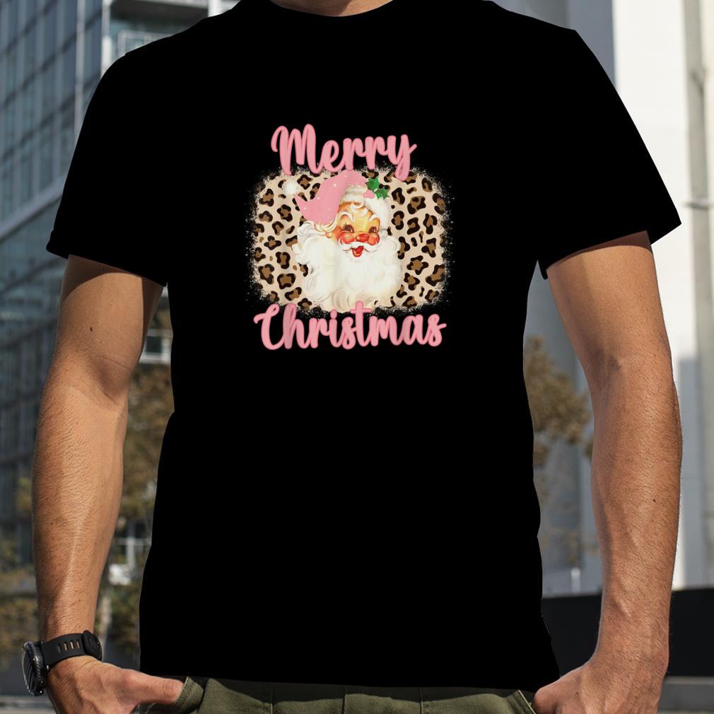Pink Vintage Santa Claus Merry Christmas Leopard T Shirt