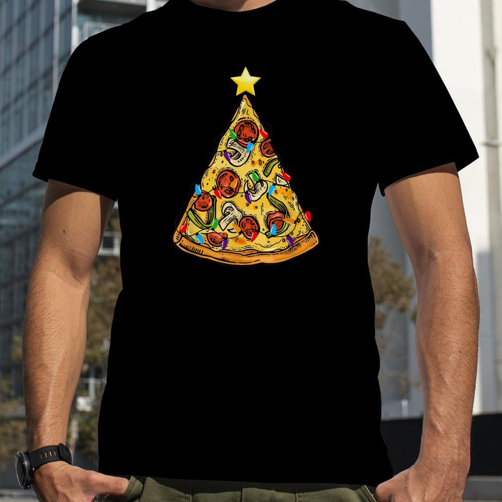 Pizza Christmas Tree Lights Xmas Boys Men Crustmas Pepperoni T Shirt