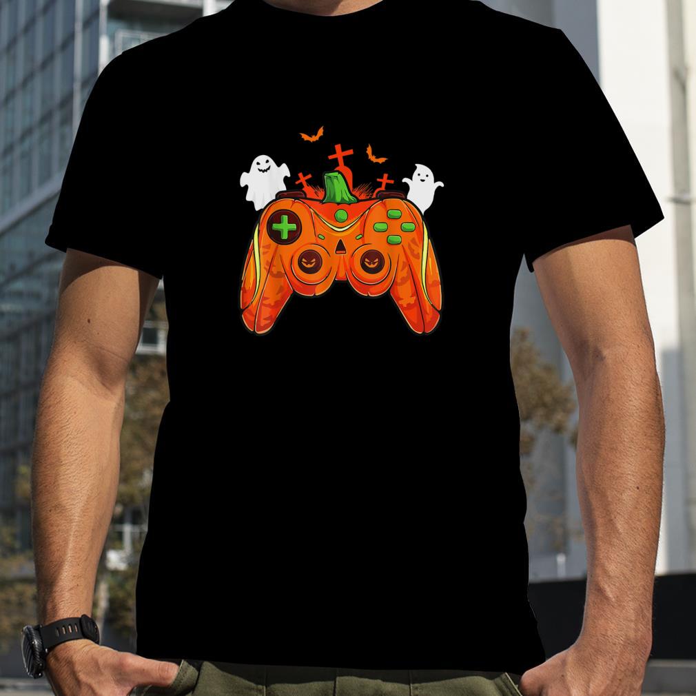 Pumpkin Boo Ghost Controller Video Gamer Halloween Kids T Shirt