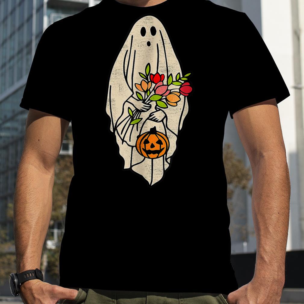 Retro Vintage Gnoovy Halloween Flower Ghost Pumpkin Sketch T Shirt