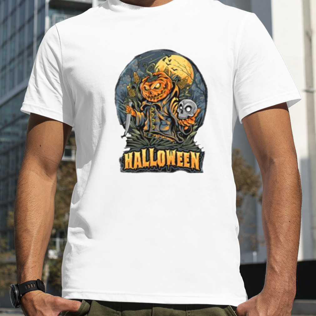 Scarecrow Skull Head And Pumpkins Halloween shirt