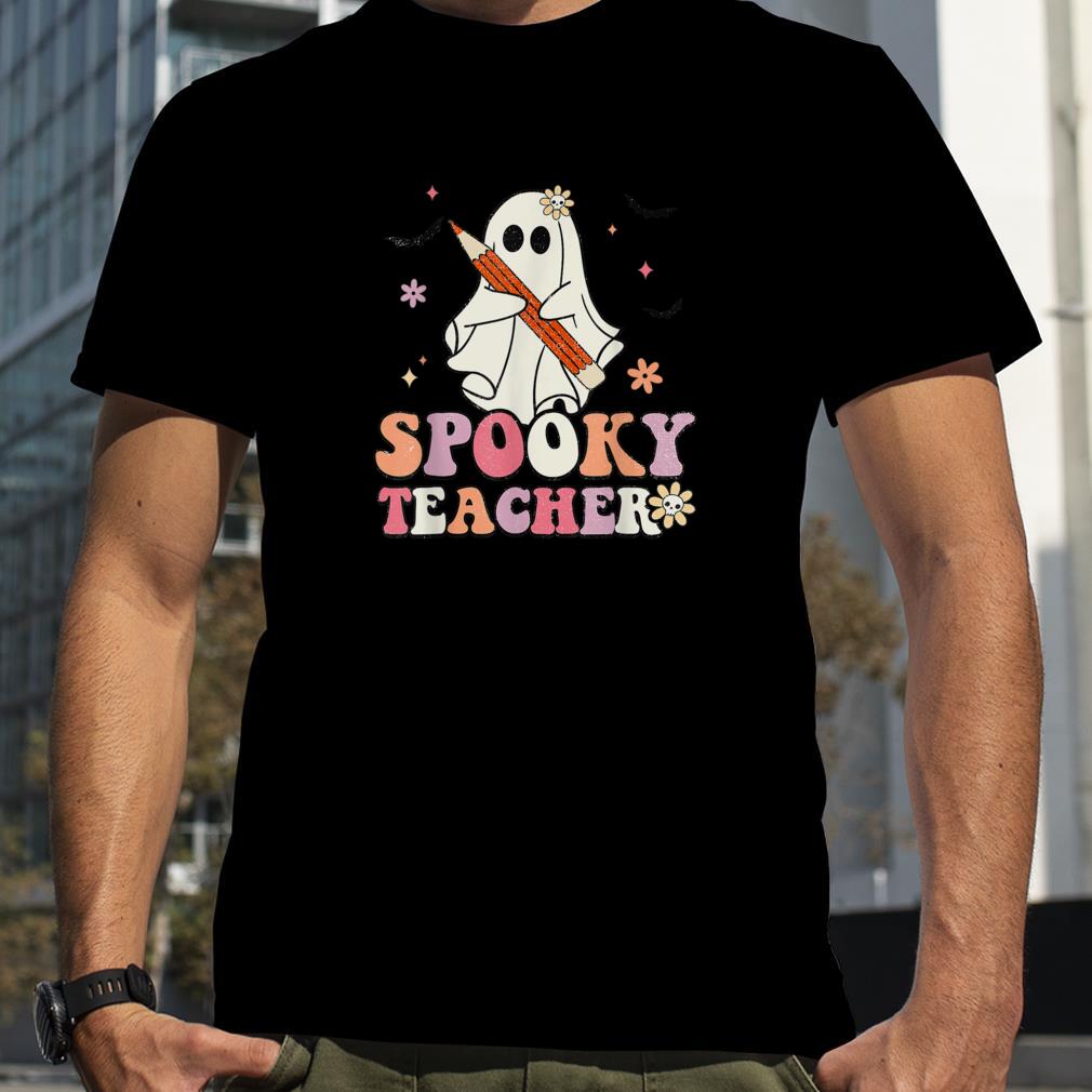 Spooky Teacher Ghost Halloween Groovy Retro Trick Or Treat T Shirt