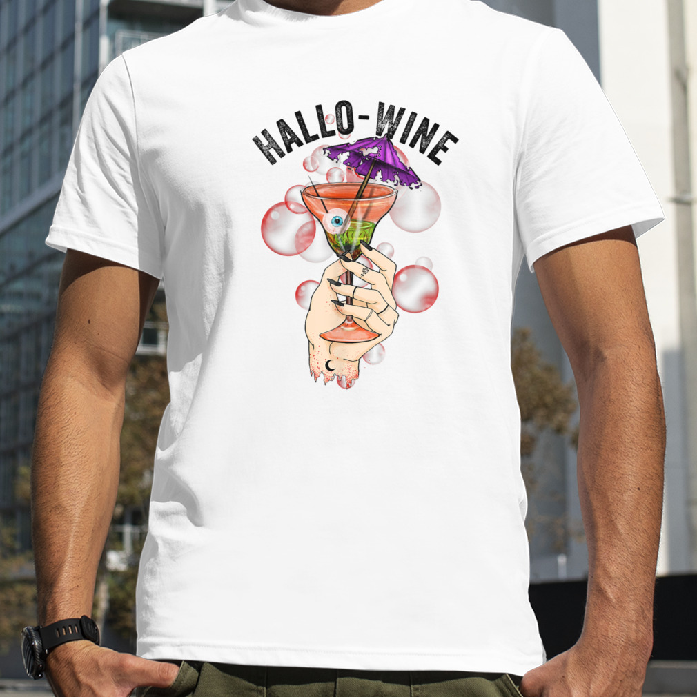 Women Happy Hallo Wine Funny Halloween Cute Drinking Graphic T Shirt