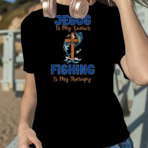 Jesus Is My Savior Fishing Is My Therapy Christian Cross T Shirt