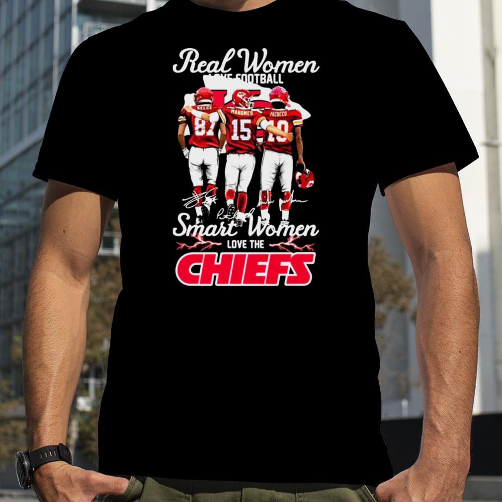 Real WOmen love football smart Women love the Kansas City CHiefs Kelce Mahomes and Pacheco signatures shirt