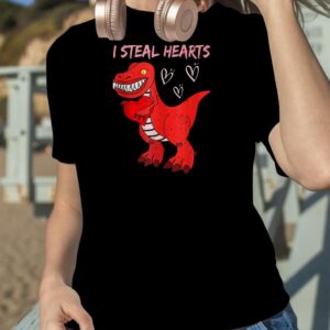 Funny Boys Valentines Day Kids Trex Dino I Steal Hearts T Shirt