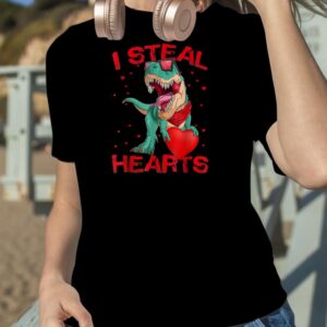 I Steal Hearts Cute Dinosaur Hugging Heart Valentine's Day T Shirt